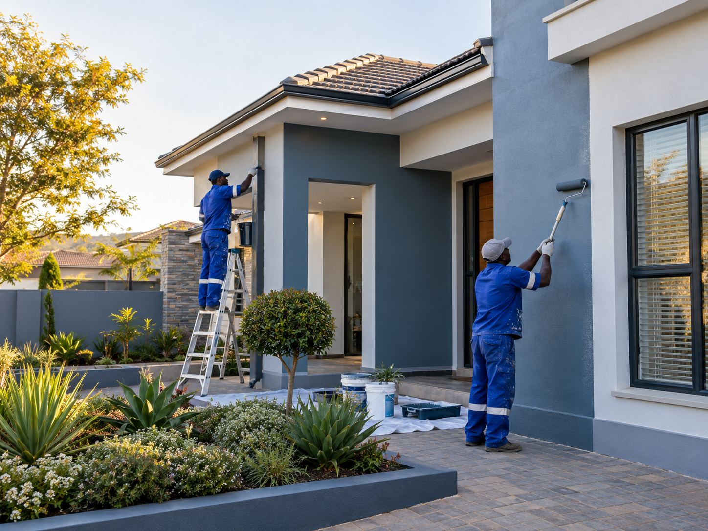 Professional painters refreshing a home exterior